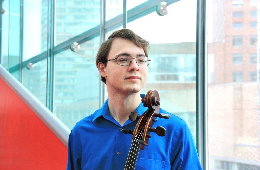 Central graduate Roric Cunningham poses with his cello in a promotional photo. Cunningham will soon graduate from The Juilliard School and will then join the Boston Symphony Orchestra