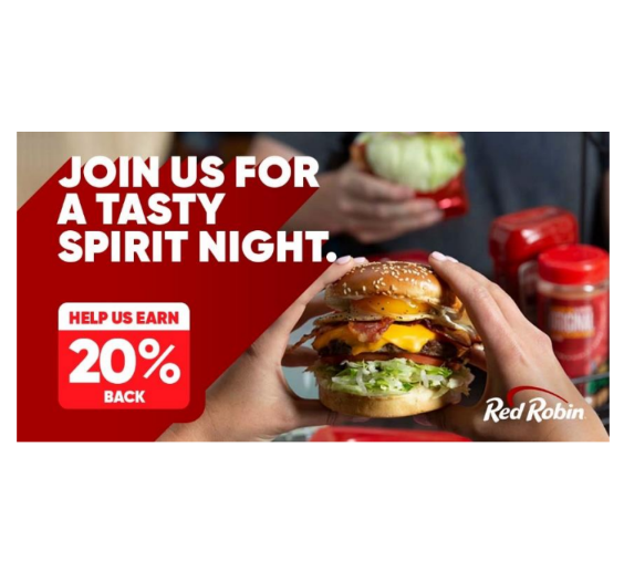 Join us for a tasty spirit night, help us earn 20%  back at red robin