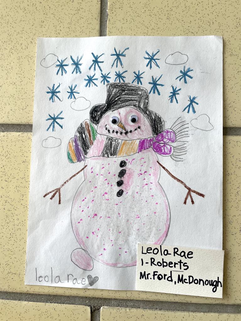 student artwork snowman by Leola Rae Grade 1