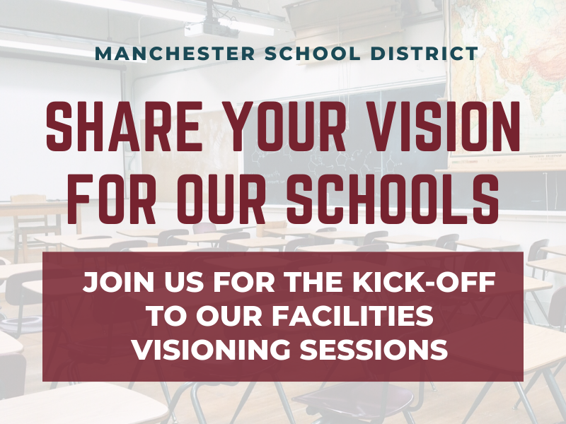 graphic: share your vision for our schools - join us for the kick-off to our facilities visioning sessions