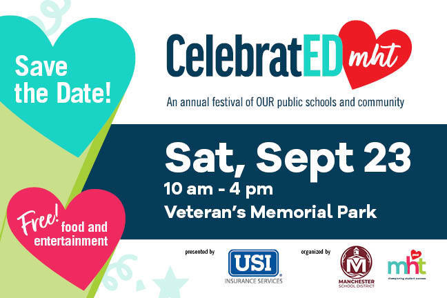 CelebratED MHT save the date graphic - Saturday Sept.  23 from 10-4 in Veteran's Memorial Park